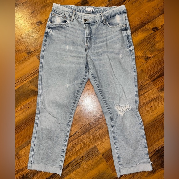 Good American Light Blue Crossover Waist Jeans destroyed 8/29 - Picture 1 of 10